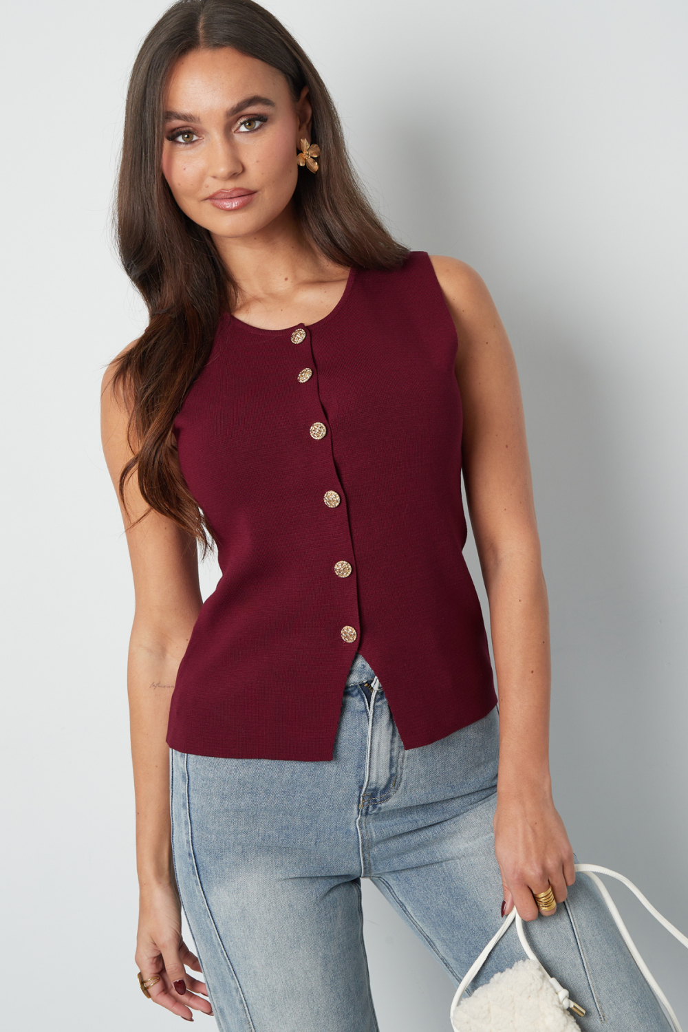 Viscose Femme Gilet Tricot Sans Manches Fermeture À Boutons Design Image8