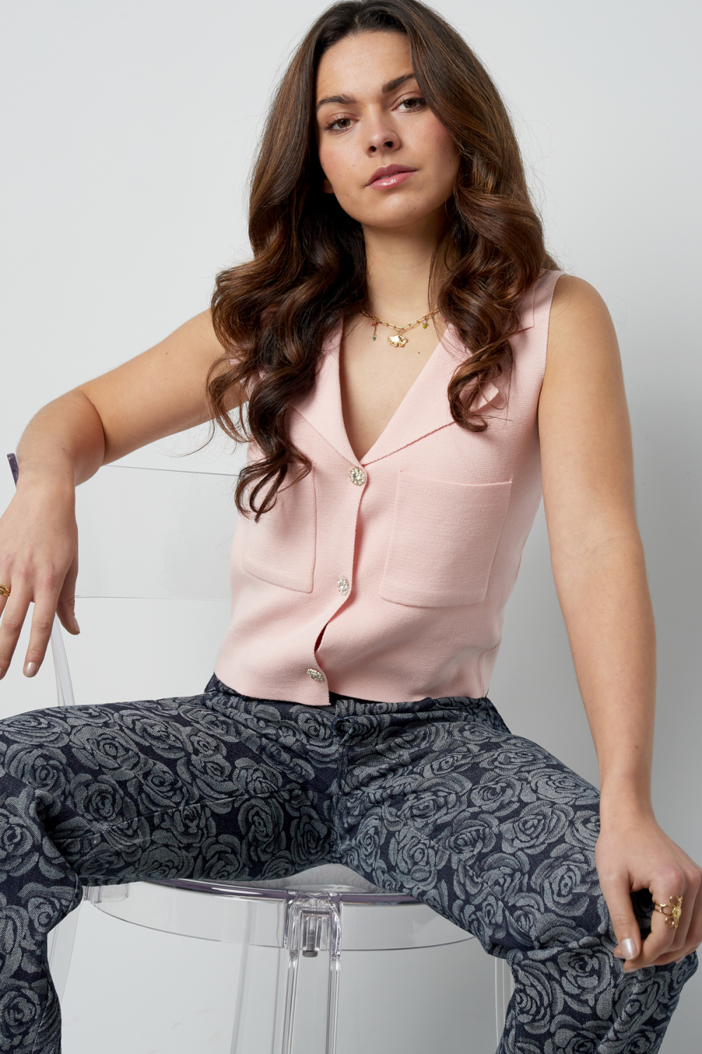 Top Sans Manches En Viscose Pour Femme Col En V Boutonné Image9