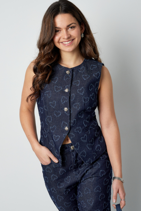 Coton Haut Sans Manches Femme Motif Cœur Fermeture à Boutons