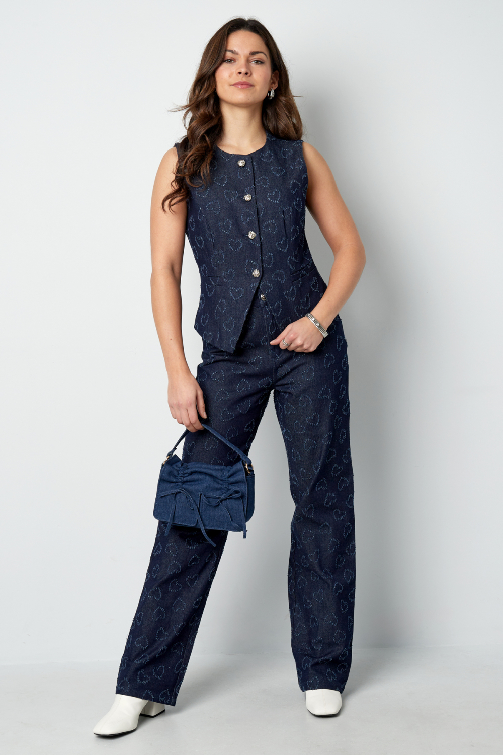 Coton Haut Sans Manches Femme Motif Cœur Fermeture À Boutons h5Image6