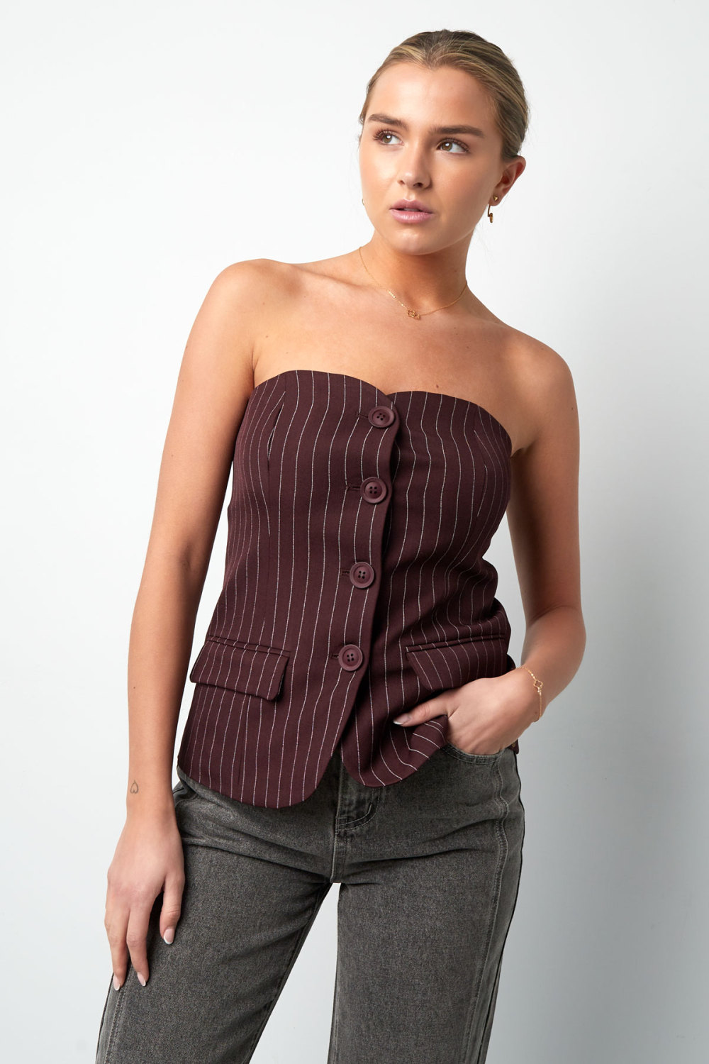 Polyester Haut Femme Sans Manches Rayures Design Formel Image6