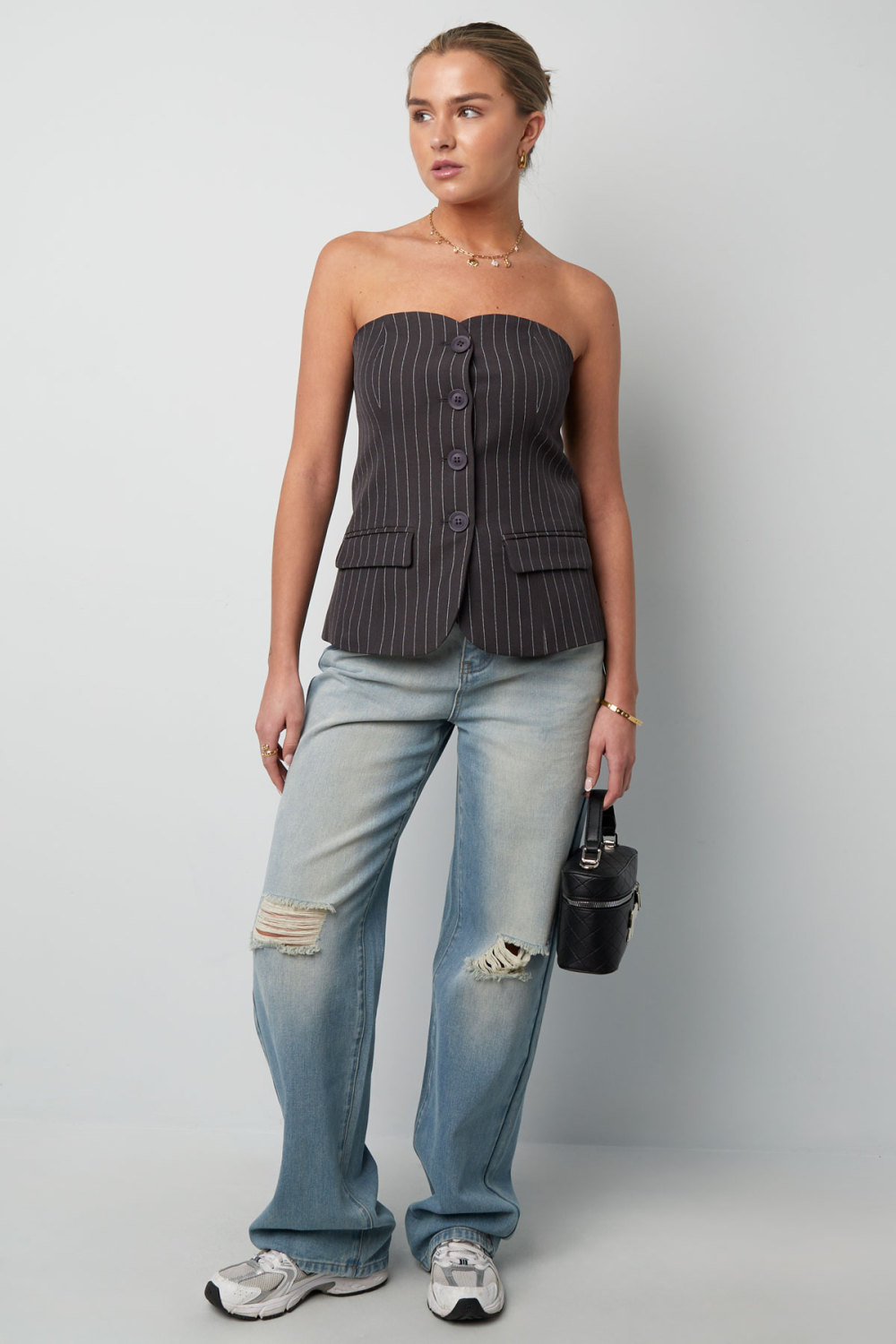 Polyester Haut Femme Sans Manches Rayures Design Formel Image3