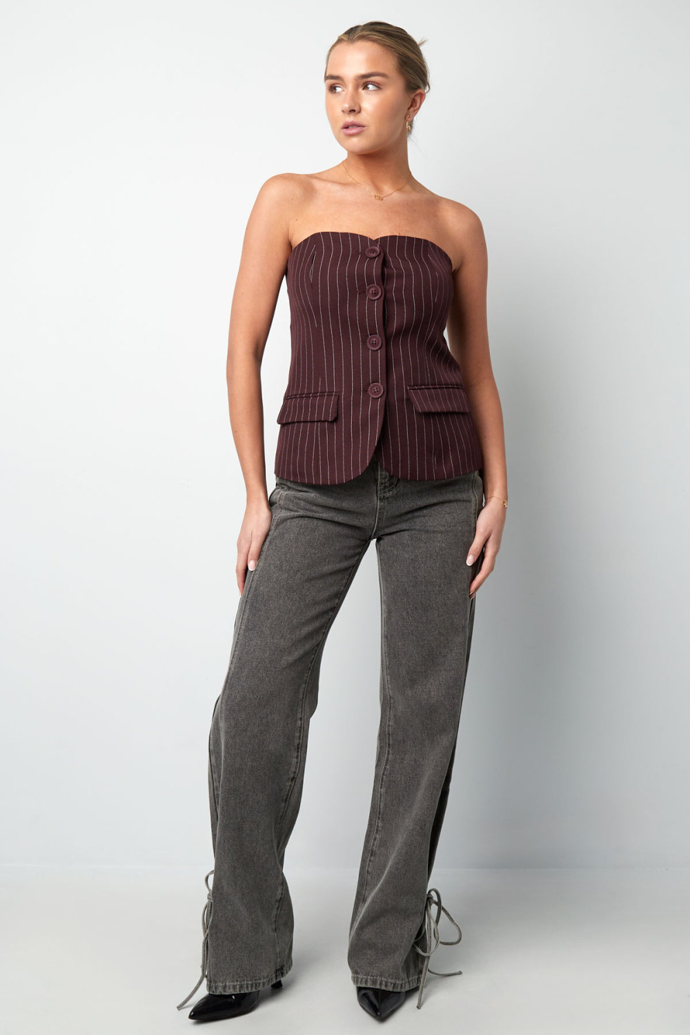 Polyester Haut Femme Sans Manches Rayures Design Formel Image7