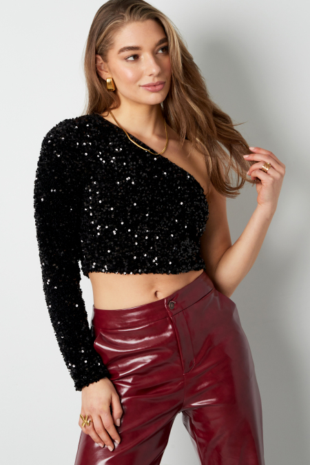 Polyester Paillettes Femme Top à Une Épaule Sans Manches Effet Brillant
