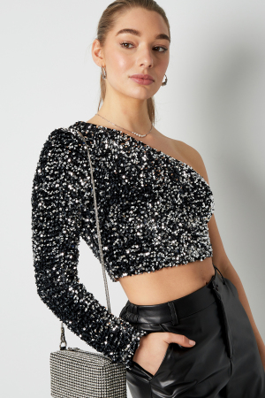 Polyester Paillettes Femme Top À Une Épaule Sans Manches Effet Brillant h5 Image7