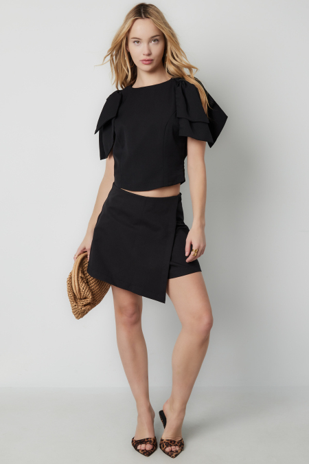 Top Manches Courtes Femme en Polyester Design à Volants aux Épaules