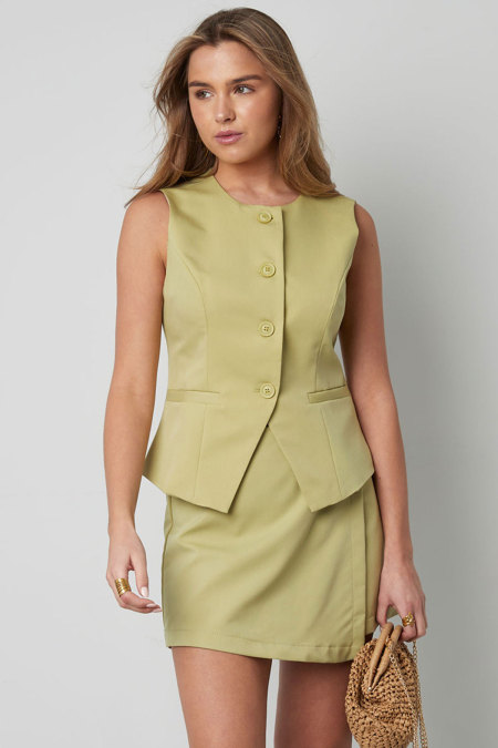 Polyester Haut Sans Manches Femme Conception Structurée à Boutons
