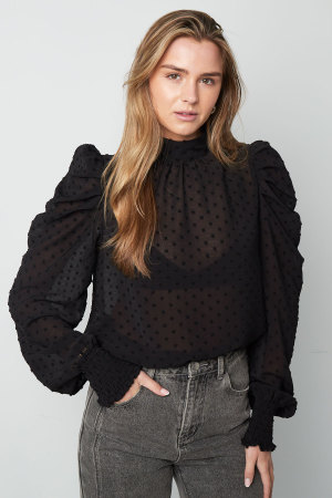 Polyester Femme Haut Manches Longues Puff Sleeve Col Montant h5 Image7