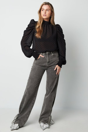 Polyester Femme Haut Manches Longues Puff Sleeve Col Montant h5 Image2
