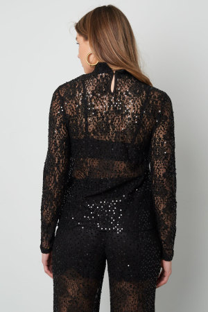 Top Manches Longues En Polyester Ornements De Paillettes Col Roulé h5 Image4