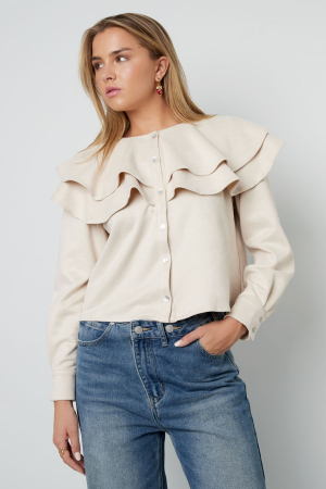 Woven Polyester Fiber Femme Blouse Elegant Ruffle Trim h5 Image4