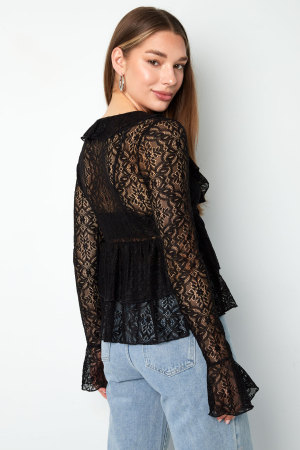 Tissu Dentelle Femme Haut Manches Longues Élégant Volants h5 Image6