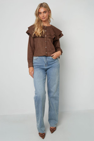 Woven Polyester Fiber Femme Blouse Elegant Ruffle Trim h5 Image10