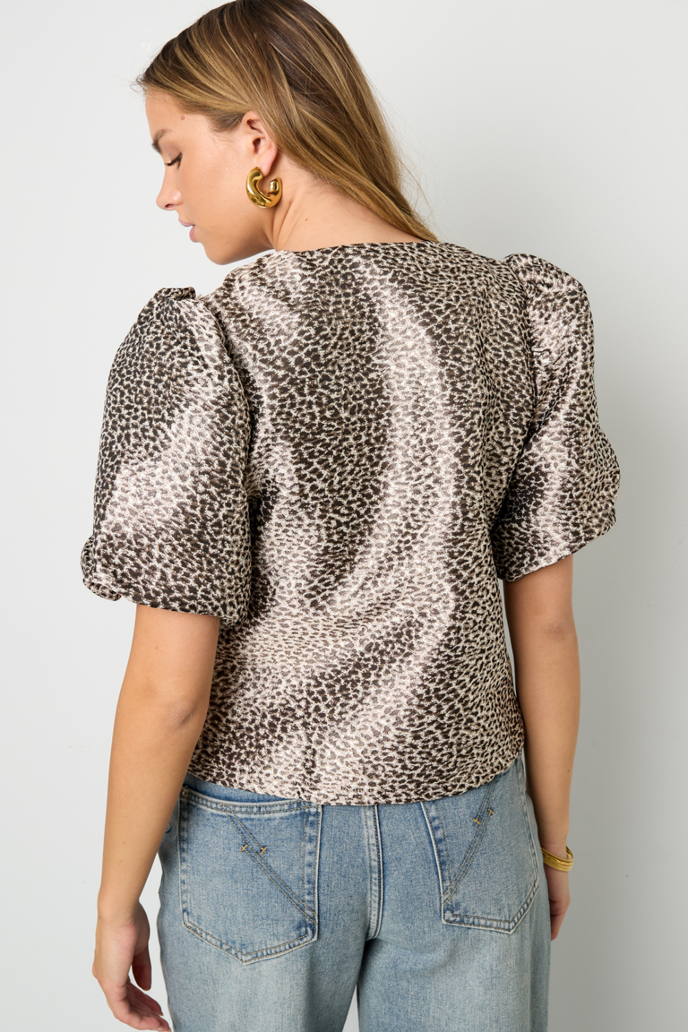 Tissu Polyester Fibre Femmes Tops Manches Courtes Élégant Imprimé Léopard h5Image7