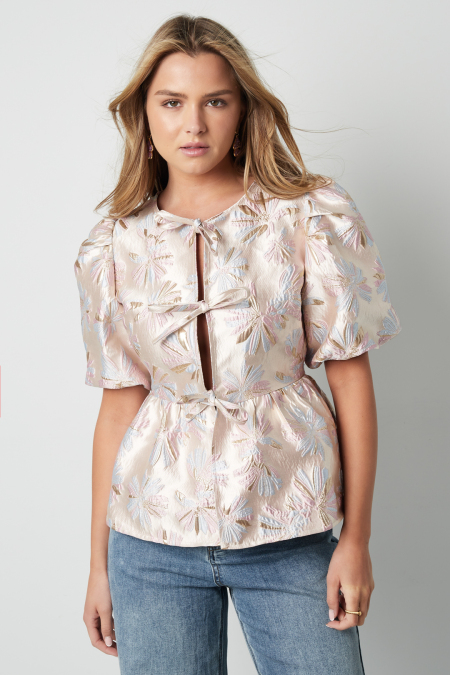 Tissu en Fibre de Polyester Femme Haut à Manches Courtes Élégant Imprimé Floral