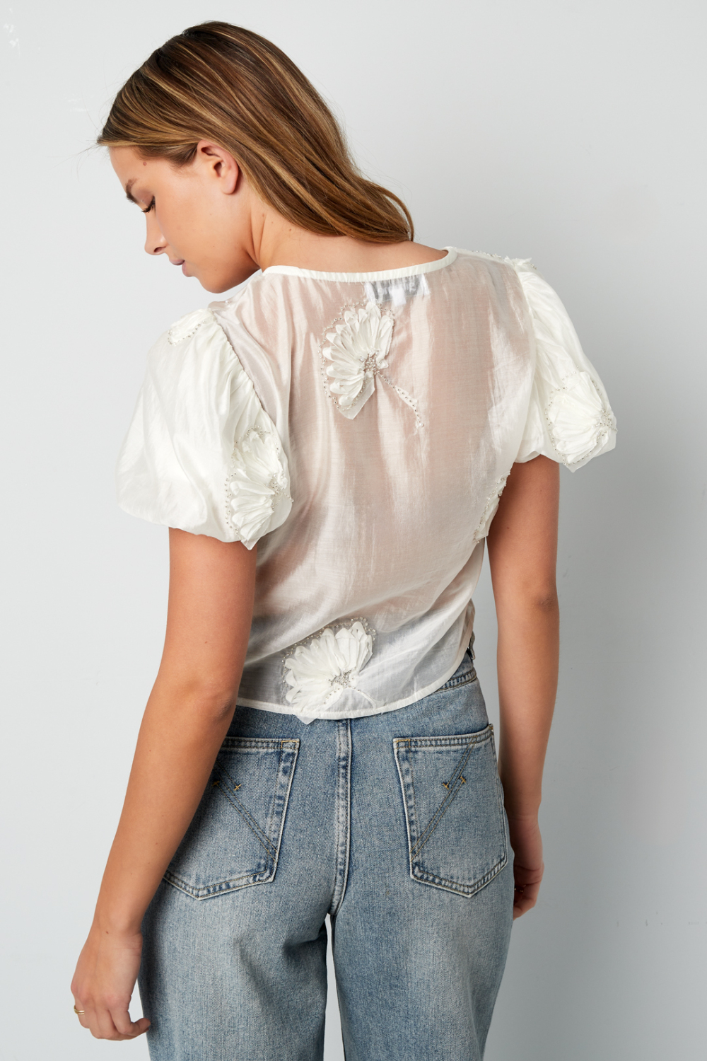 Organic Cotton Woven Femme Haut Manches Courtes Bohémien Imprimé Floral Nœud Image8
