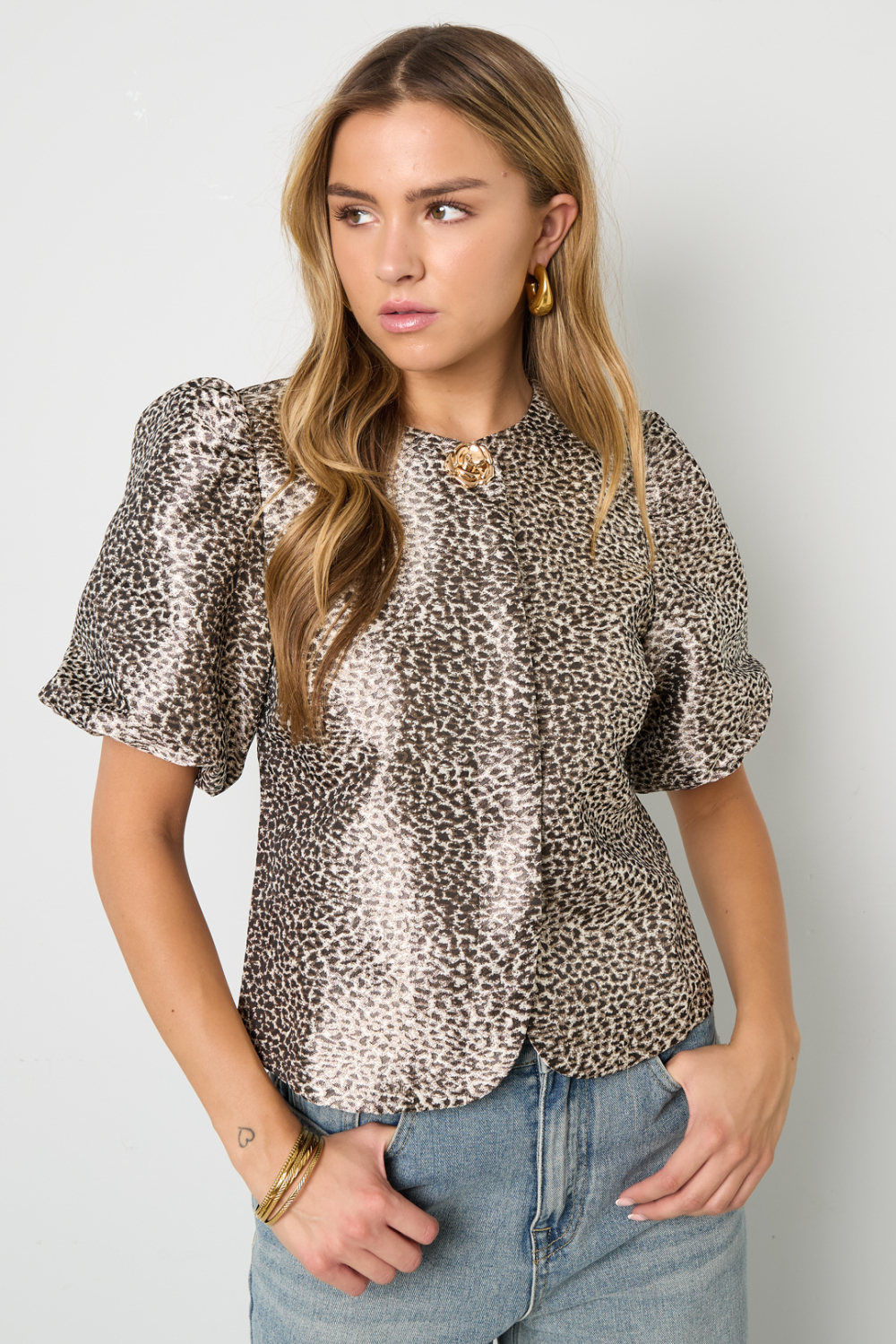 Tissu Polyester Fibre Femmes Tops Manches Courtes Élégant Imprimé Léopard h5Image4