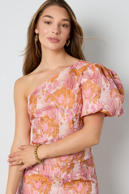 Tissu Polyester Fibre Haut Femme à Épaule Unique Élégant Imprimé Floral