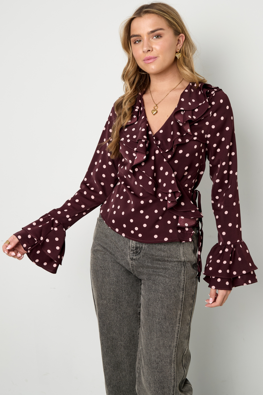 Blouse Femme En Fibre De Polyester Tissée Élégante À Pois Image11