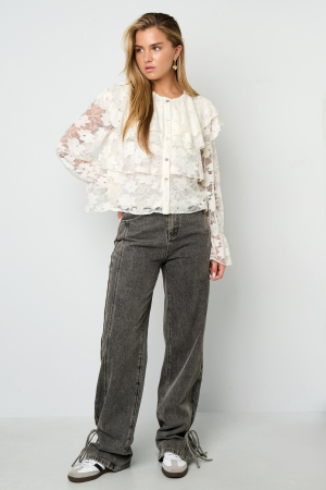 Blouse Femme En Fibre De Polyester Tissée Élégante Imprimé Floral Panneau Dentelle h5 Image8