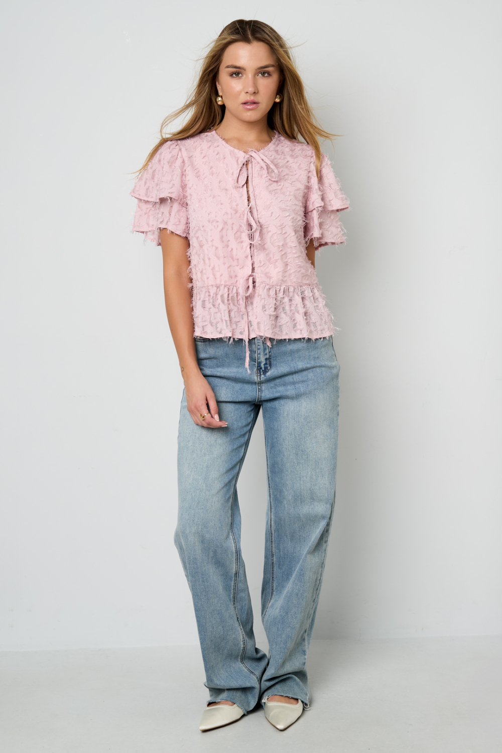 Tissu Polyester Fibre Femmes Tops Manches Courtes Élégant Attache Uni Image8