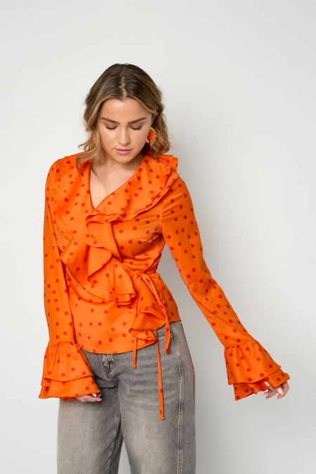 Blouse à volants à pois