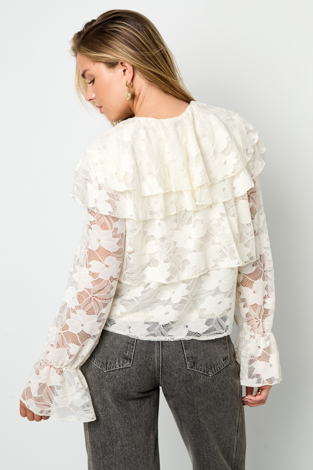 Blouse Femme En Fibre De Polyester Tissée Élégante Imprimé Floral Panneau Dentelle Image9