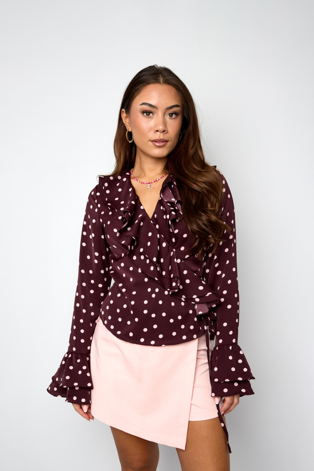 Blouse Femme En Fibre De Polyester Tissée Élégante À Pois Image9