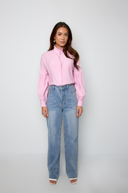 Blouse Femme en Viscose Manches Ballon Col Montant
