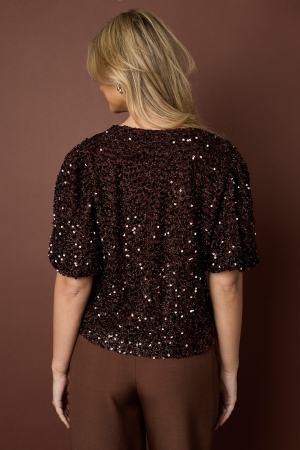 Tissé Fibre De Polyester Femmes Tops Manches Courtes Élégant Paillettes h5 Image11