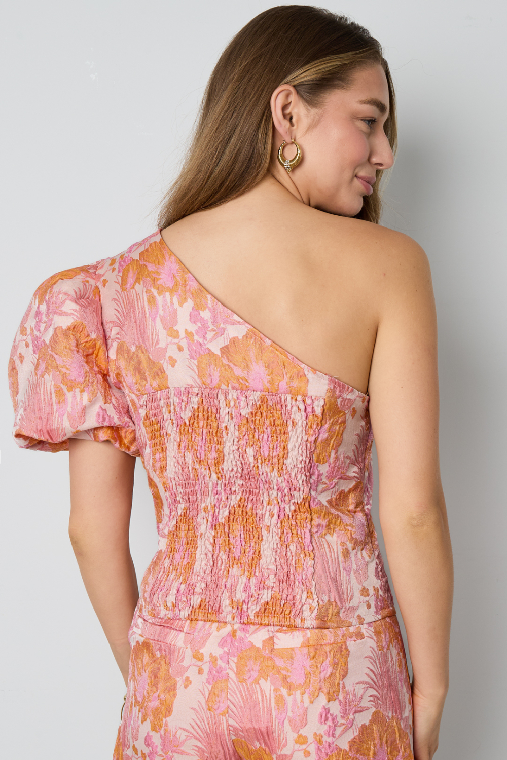 Tissu Polyester Fibre Haut Femme À Épaule Unique Élégant Imprimé Floral Image8