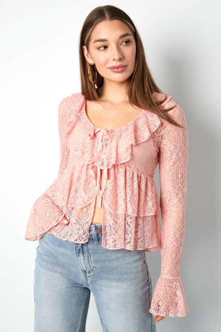 Tissu Dentelle Femme Haut Manches Longues Élégant Volants