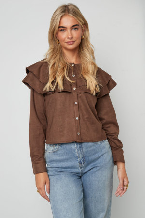 Woven Polyester Fiber Femme Blouse Elegant Ruffle Trim h5 Image8