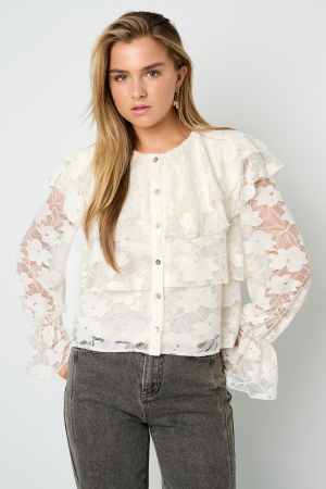Blouse Femme En Fibre De Polyester Tissée Élégante Imprimé Floral Panneau Dentelle h5 Image7