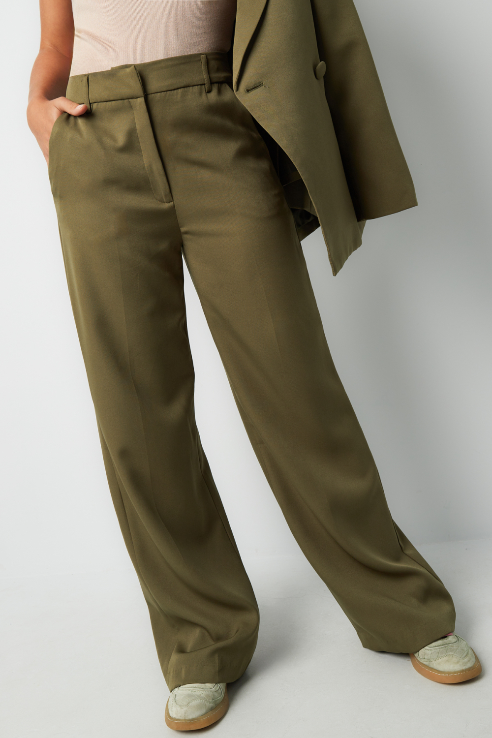 Pantalon Droit Femme Tissé Casual Couleur Unie h5Image4