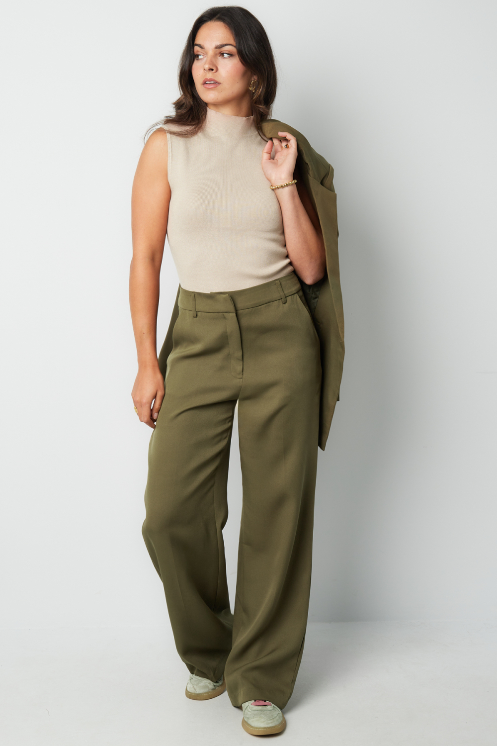 Pantalon Droit Femme Tissé Casual Couleur Unie h5Image15
