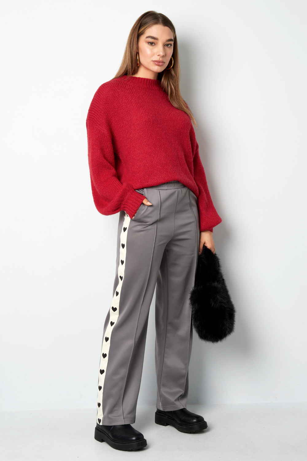 Pantalon Droit Femme Tissé Sporty Motif Cœur h5Image9