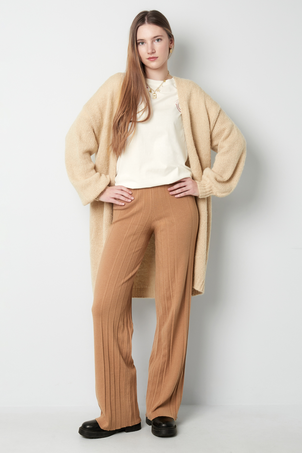 Pantalon Large Femme En Nylon Côtelé Élastique Image3