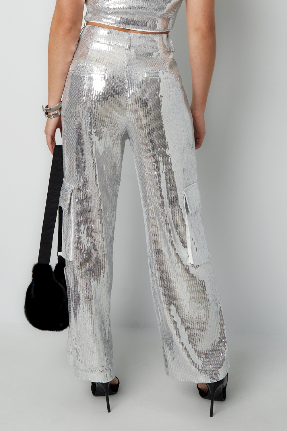 Tissu Paillettes Femmes Pantalon Droit Élégant Image5