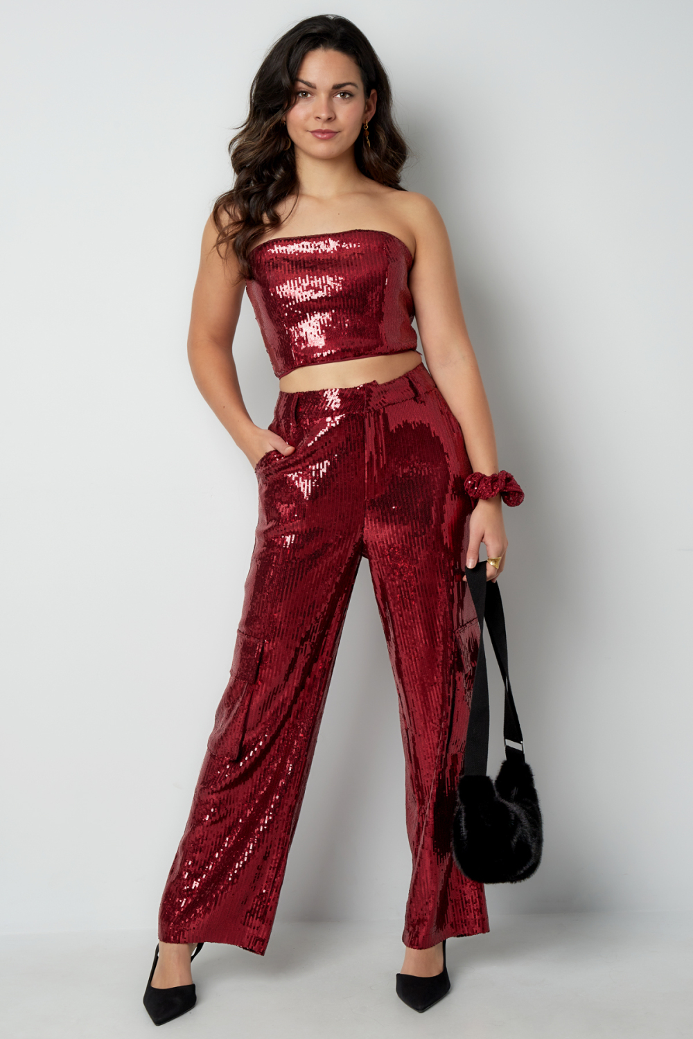Tissu Paillettes Femmes Pantalon Droit Élégant Image11