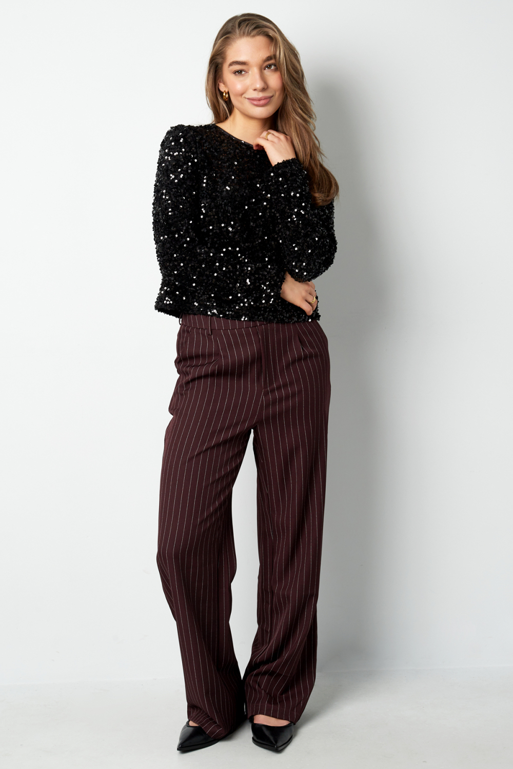 Pantalon Large À Pinces Avec Rayures Fines Pour Femme Image8