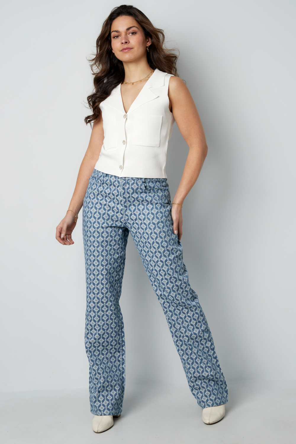 Cotton Woven Femme Pantalon Droit Motif Géométrique Image2