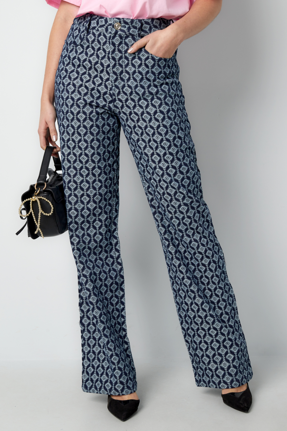 Cotton Woven Femme Pantalon Droit Motif Géométrique Image6