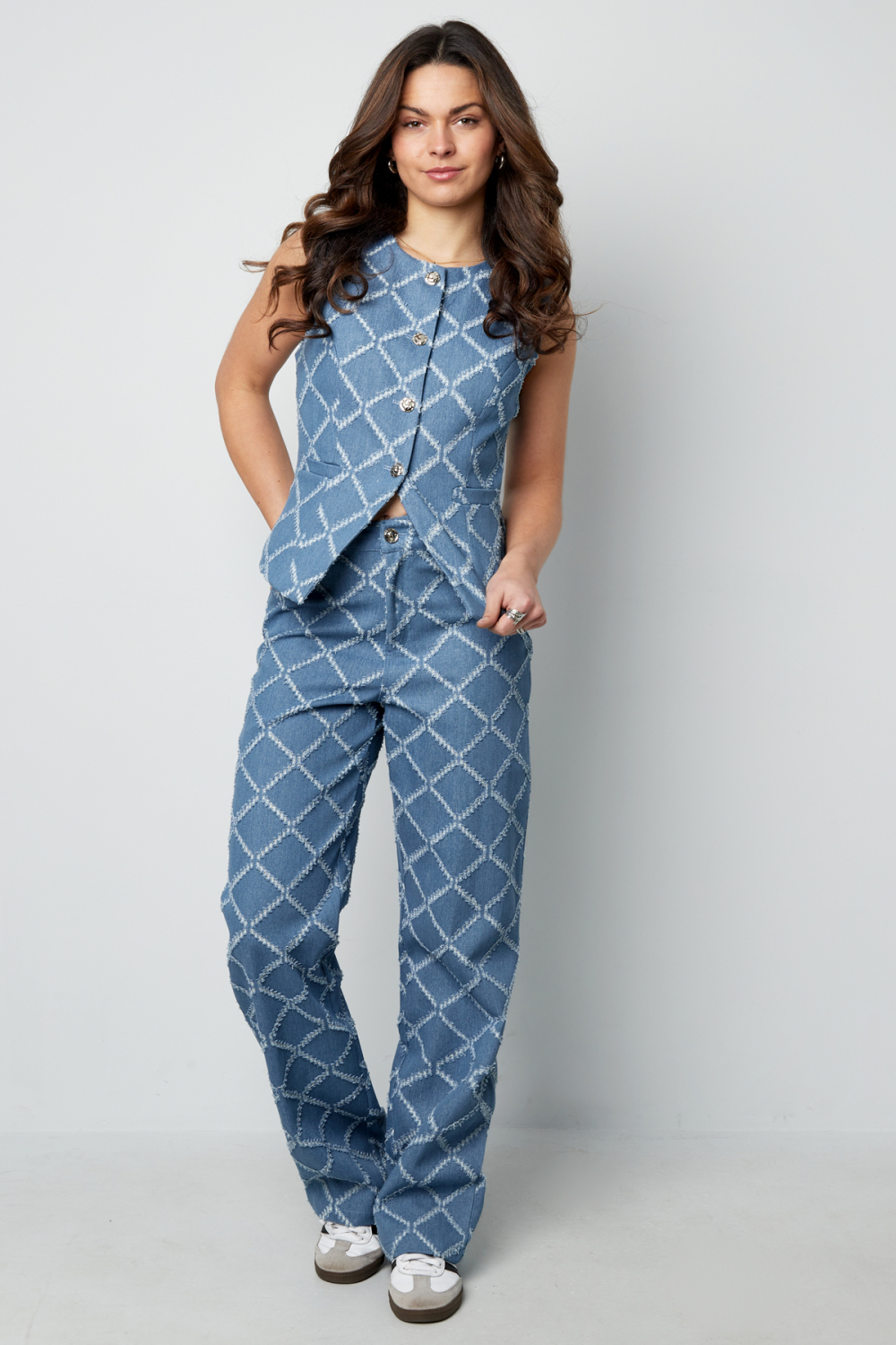 Coton Tissé Pantalon Droit Femme Carreaux Casual h5Image7