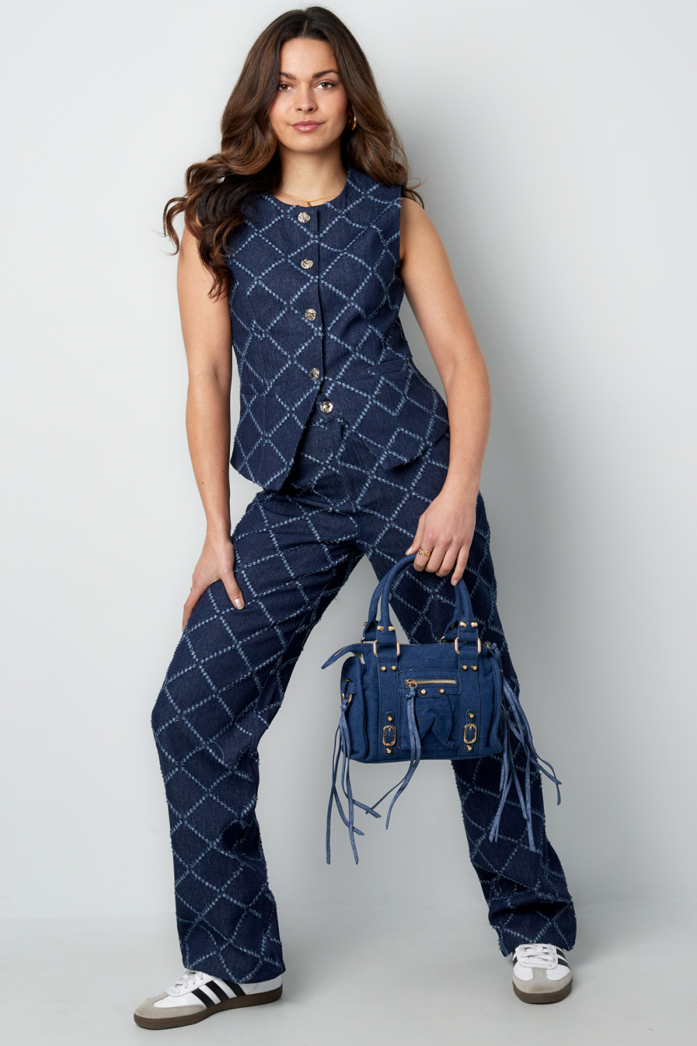 Coton Tissé Pantalon Droit Femme Carreaux Casual h5Image6