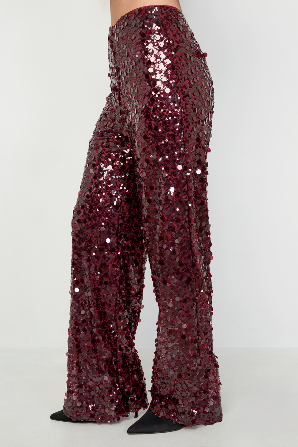 Tissu Polyester Fibre Femme Pantalon Droit Paillettes Élégant h5Image8