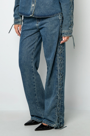 Coton Tissé Pantalon Droit Femme Avec Lacets Décontracté h5 Image7