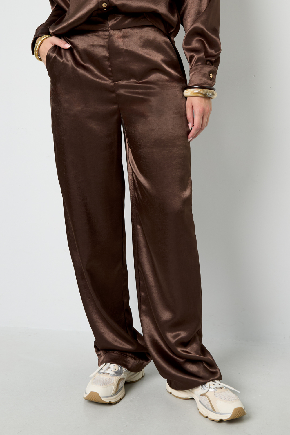 Tissu Polyester Fibre Pantalon Droit Femme Style Décontracté Couleur Unie Automne/Hiver Image9