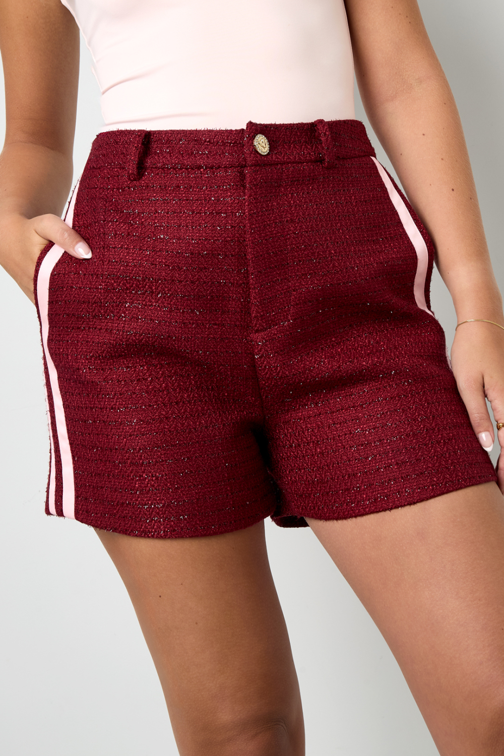 Shorts Femme Tissu Polyester Élégant À Carreaux Automne/Hiver h5Image4