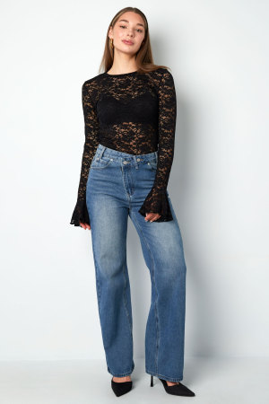 Coton Tissé Femmes Pantalon Droit Jeans Décontracté Couleur Unie Indigo Moyen h5 Image2